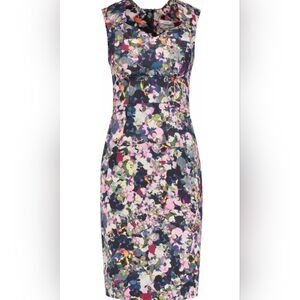 ERDEM TRINA FLORAL PRINT TWILL PENCIL MIDI DRESS UK8 US4